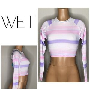 New. WET from L.A. pink and purple stripe rashguard. Large. Retails $108